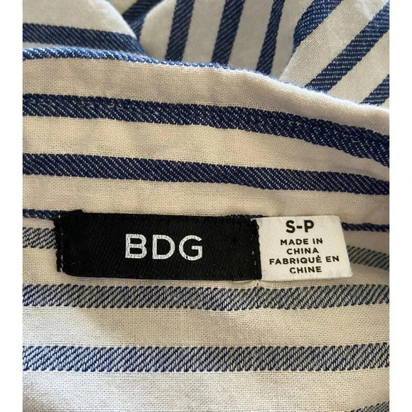 BDG Urban Outfitters Shirt Blouse Blue Cream Stripe Small S - Picture 3 of 4